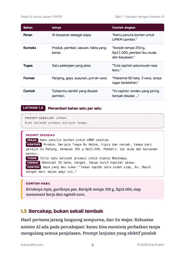 Contoh halaman Pakai AI untuk Jualan UMKM