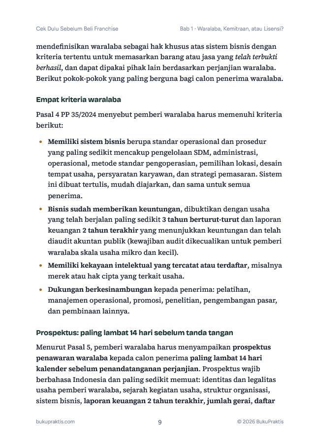 Contoh halaman Cek Dulu Sebelum Beli Franchise dan Kemitraan
