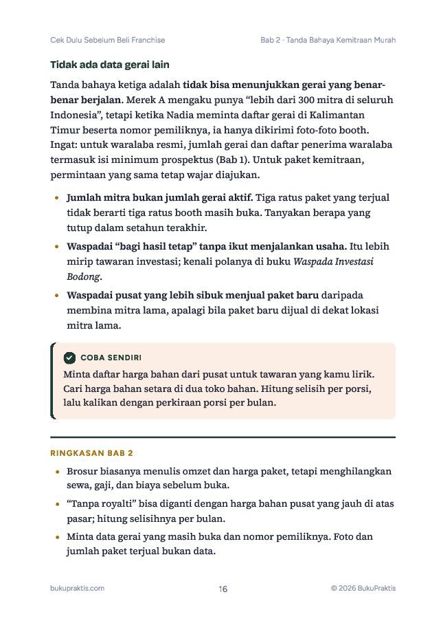 Contoh halaman Cek Dulu Sebelum Beli Franchise dan Kemitraan
