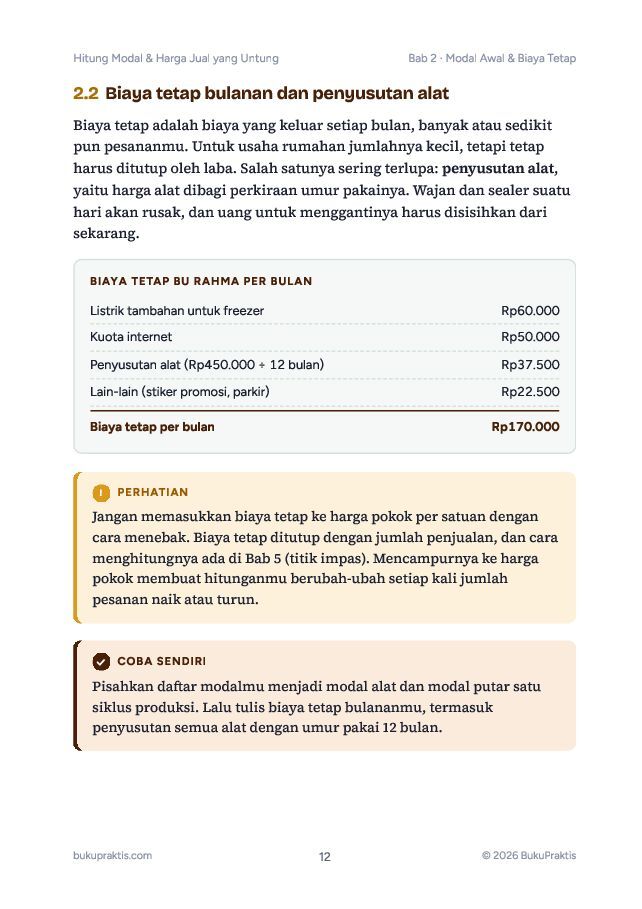 Contoh halaman Hitung Modal & Harga Jual yang Untung