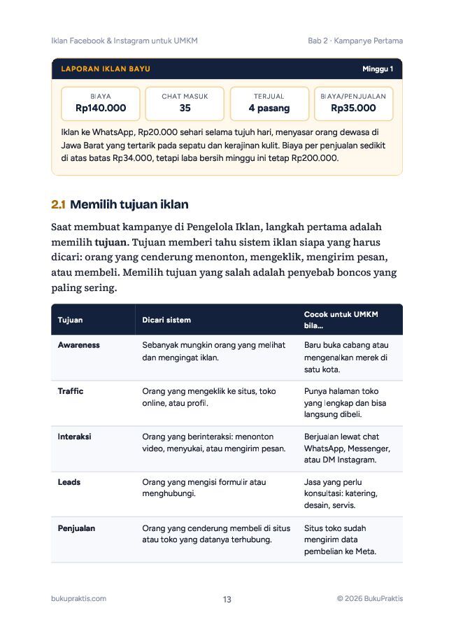 Contoh halaman Iklan Facebook & Instagram untuk UMKM
