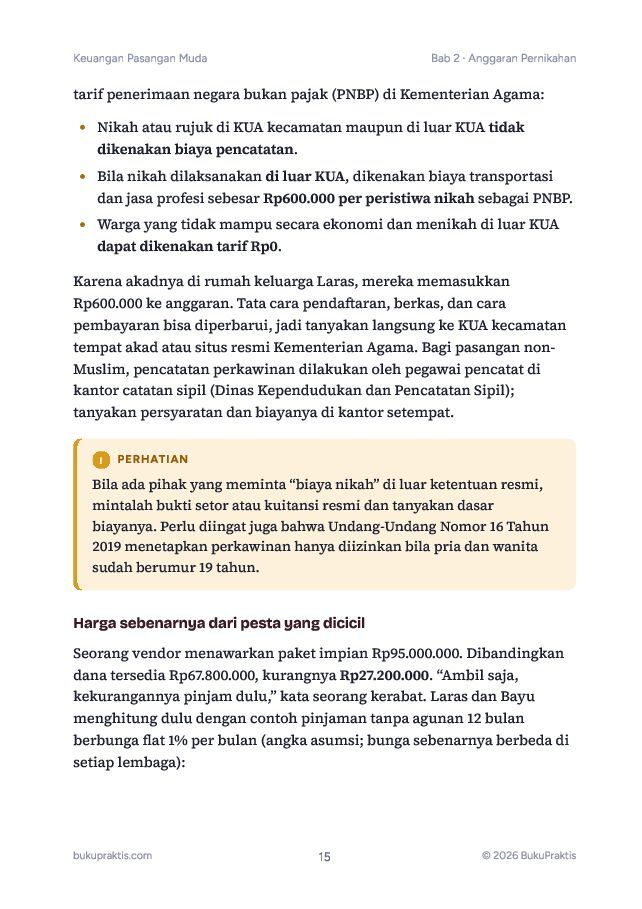 Contoh halaman Keuangan Pasangan Muda: Dari Biaya Nikah sampai Tahun Pertama