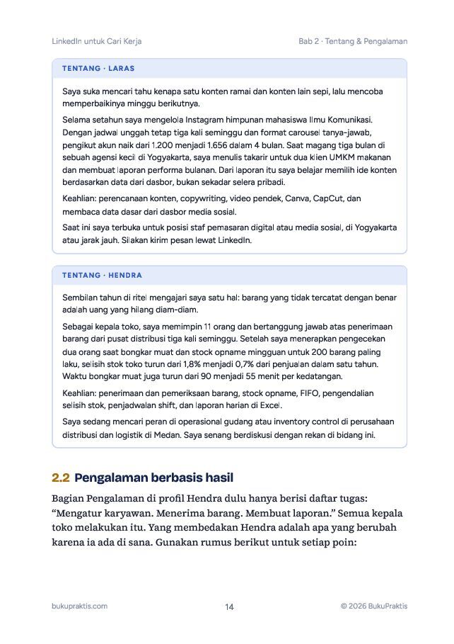 Contoh halaman LinkedIn untuk Cari Kerja