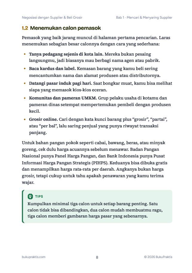 Contoh halaman Negosiasi dengan Supplier & Beli Grosir