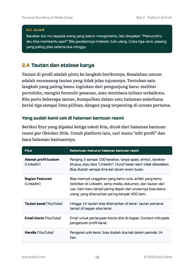 Contoh halaman Personal Branding di Media Sosial